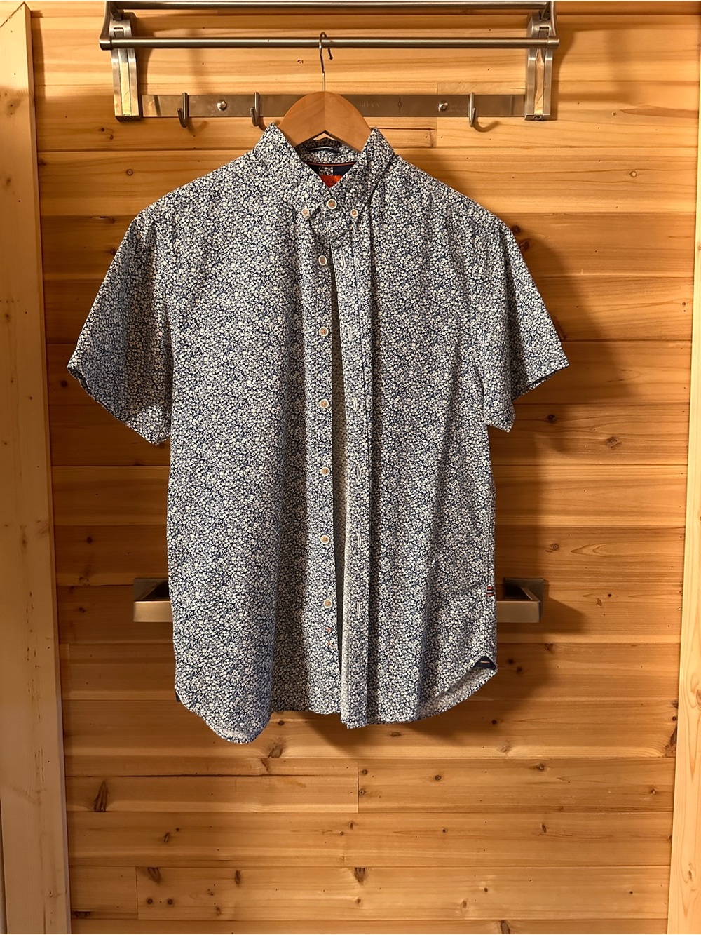 Cactus Blue and White Micro Floral Short-Sleeve Button-Down Shirt